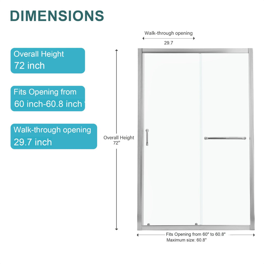 Elegant Single Sliding Bypass Shower Enclosure, Tempered Glass - Brushed Silver