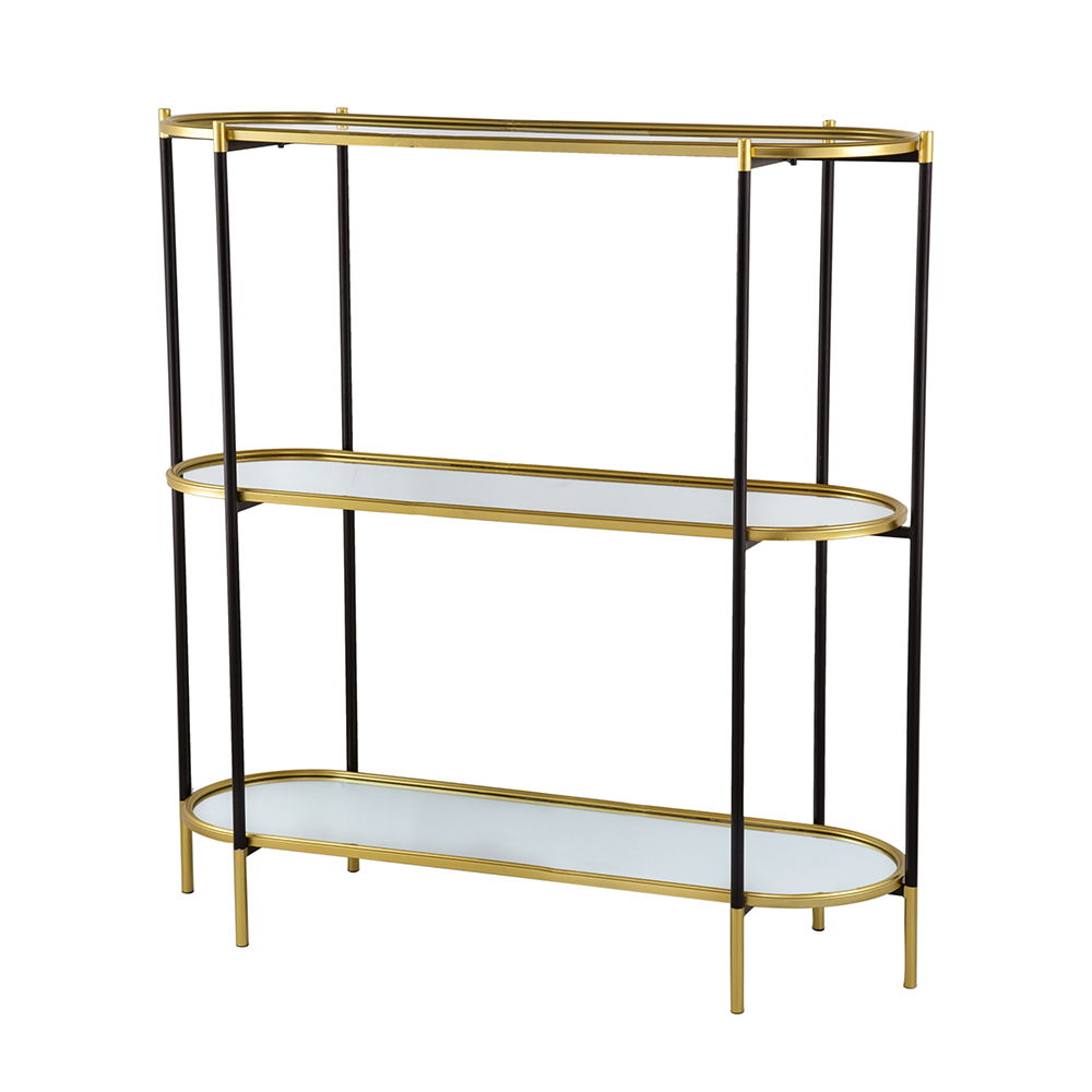 3 Tier Metal Console Table, Mirrored Shelf - Golden Black