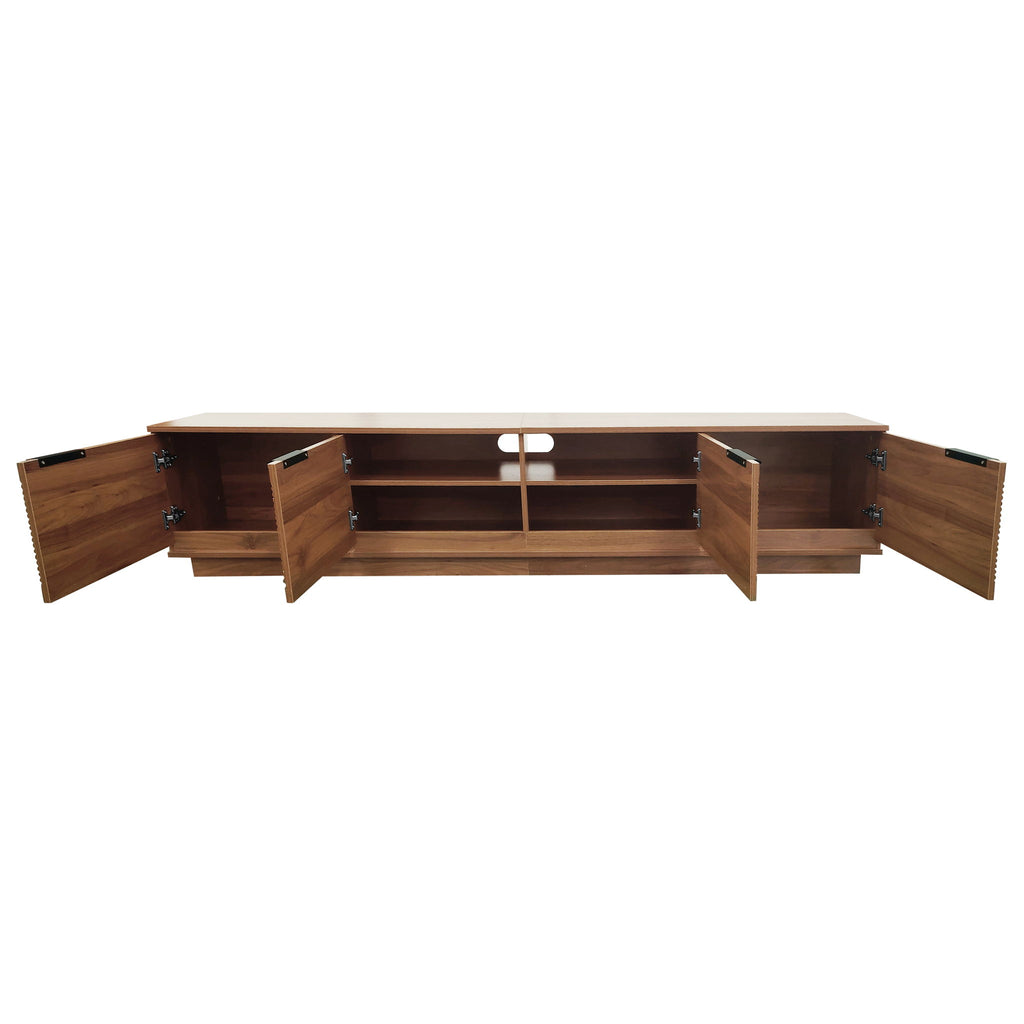TV Stand, Entertainment Center With Fluted Door & Cable Management, Soft Closing Hinges - Walnut