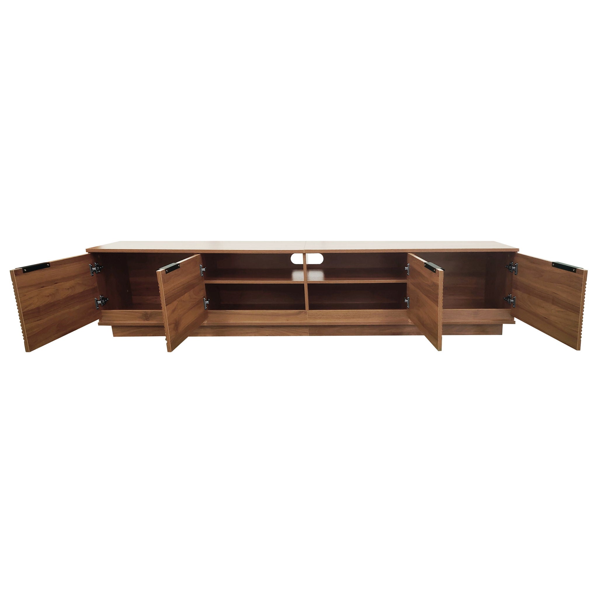 TV Stand, Entertainment Center With Fluted Door & Cable Management, Soft Closing Hinges - Walnut