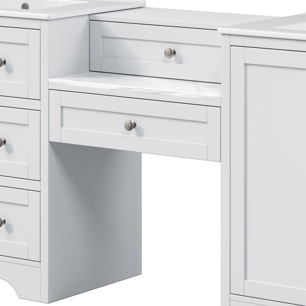 Double Sink Bathroom Vanity With Countertop, 2 Ceramic Sinks, 6 Drawers, Soft Close Design