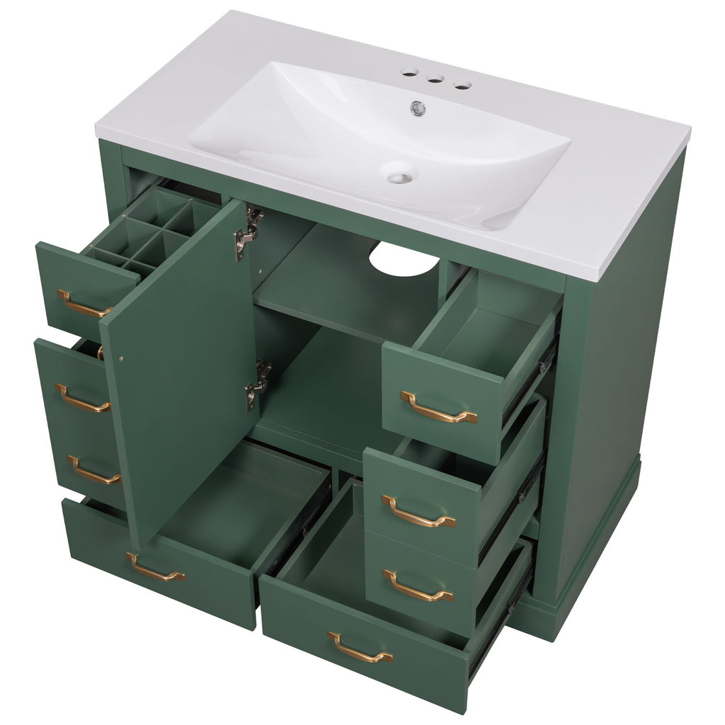 Modern Bathroom Vanity With Sink, 6 Drawers, Adjustable Shelf