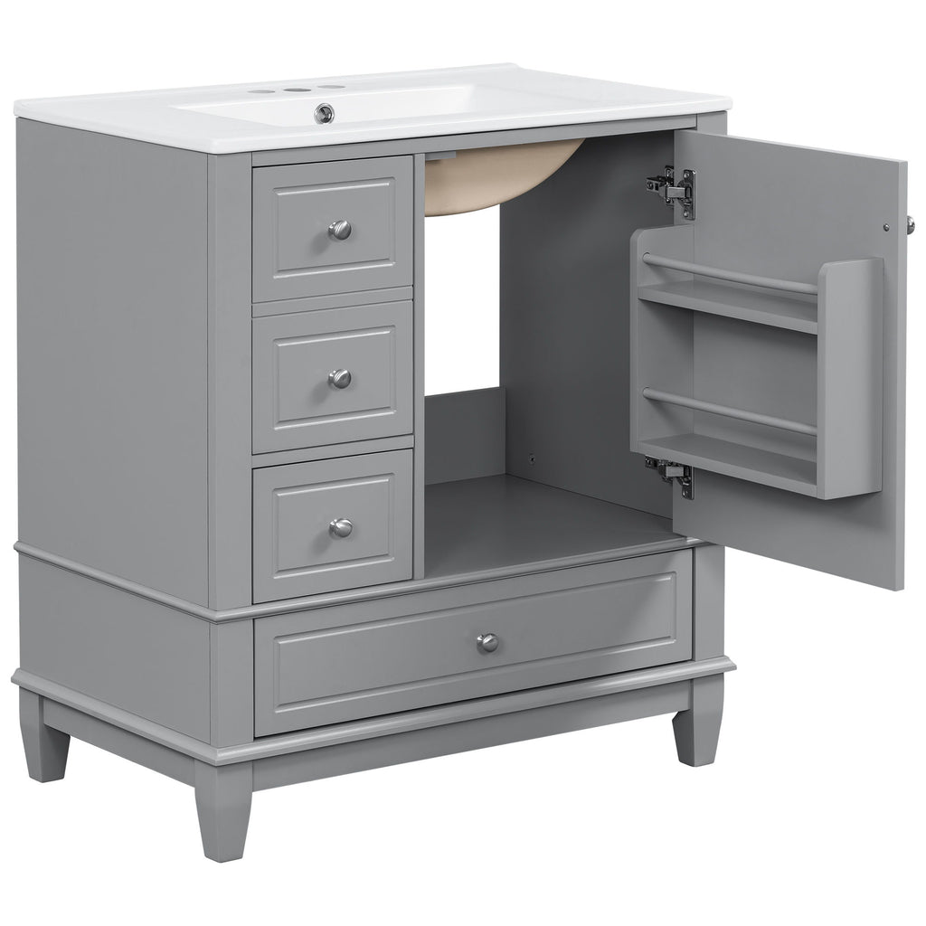 Freestanding Bathroom Vanity With Sink, Soft Close Door, 3 Drawers