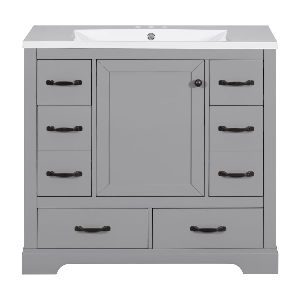 Modern Bathroom Vanity With Sink, 6 Drawers, Adjustable Shelf