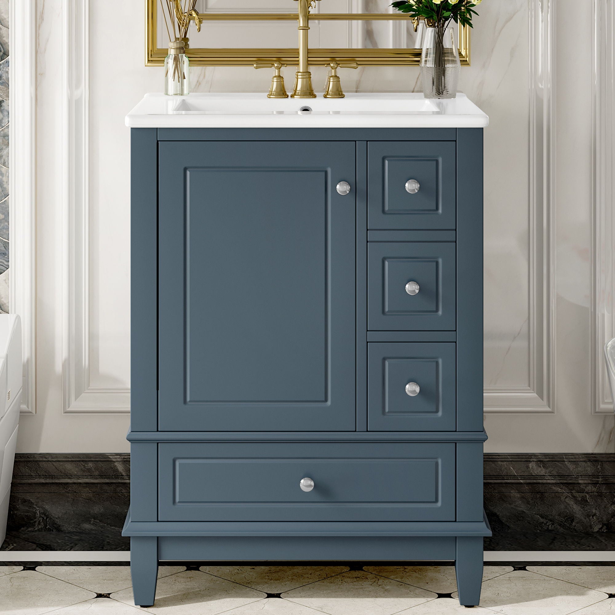 Modern Bathroom Vanity With Sink, Freestanding Cabinet With Drawers And Storage Shelves