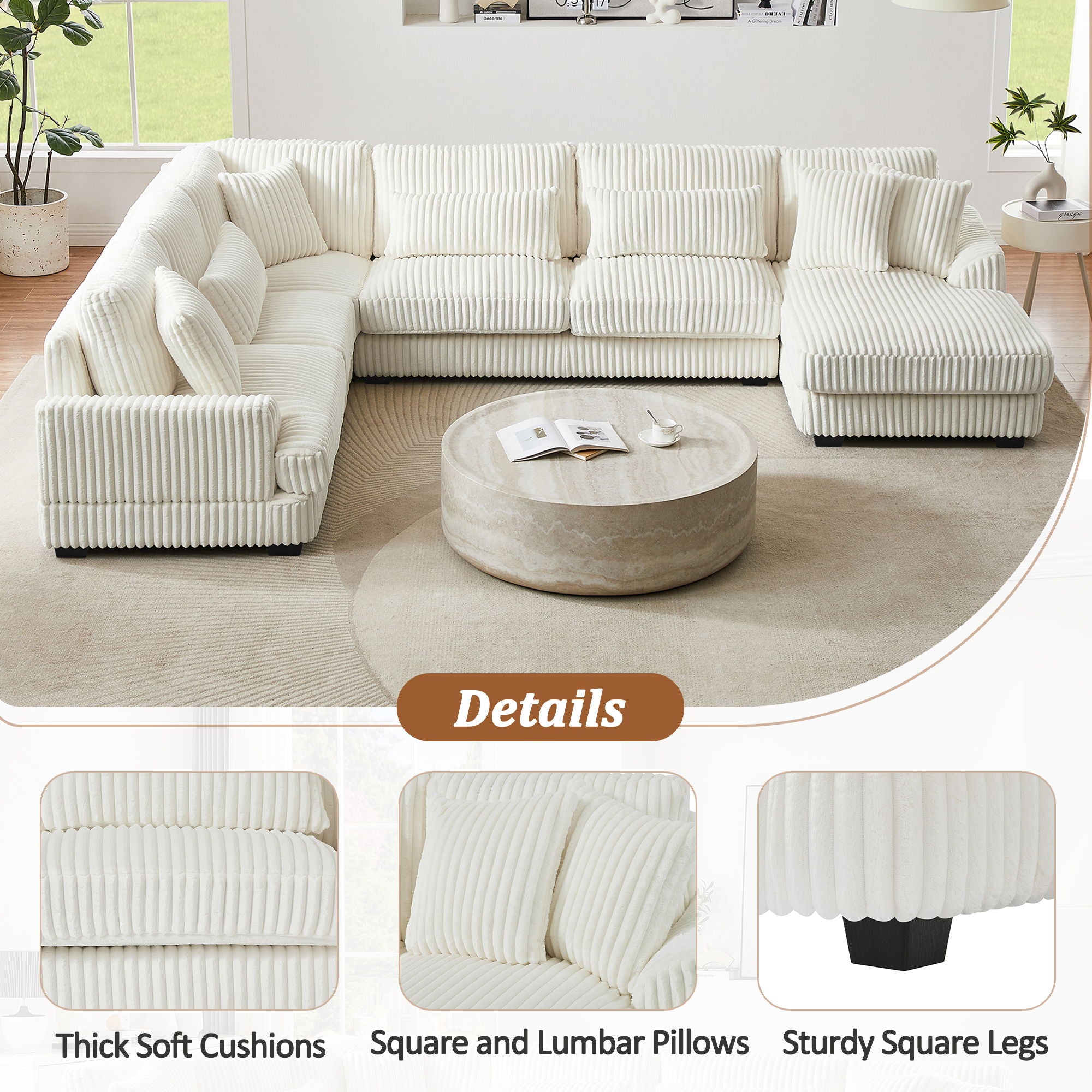 Oversized Sectional Sofa U - Shaped Sofa Couch Modern Sofa Upholstered In Soft With A Chaise Lounge For Living Room