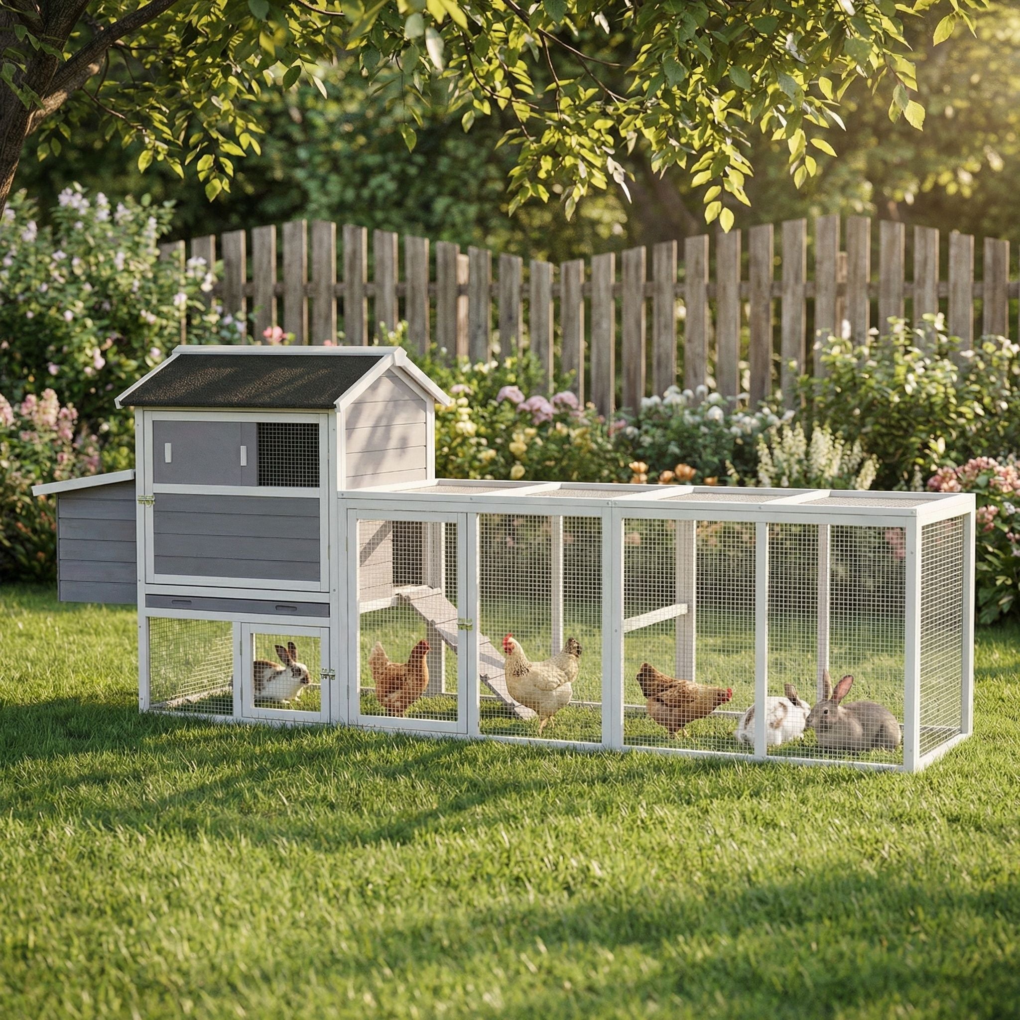Chicken Coop, Large Outdoor Hen House With Run And Nesting Box Poultry Cage