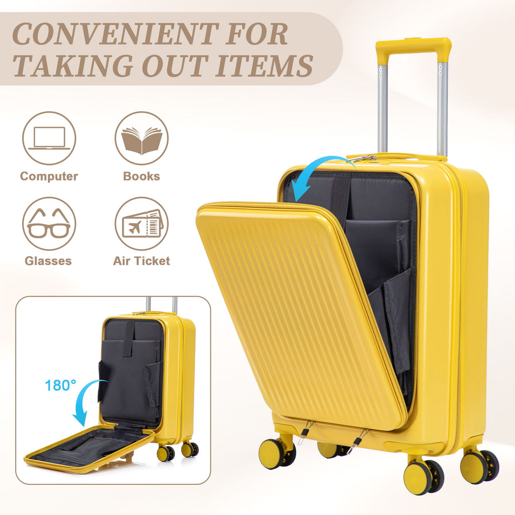 Luggage Set With Cosmetic Case, Combination Lock, Front Opening Design