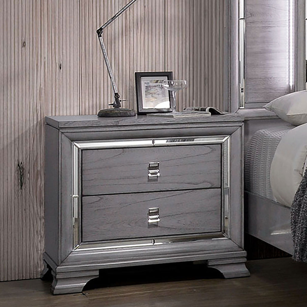 Nightstand With Mirror Trim - Light Gray
