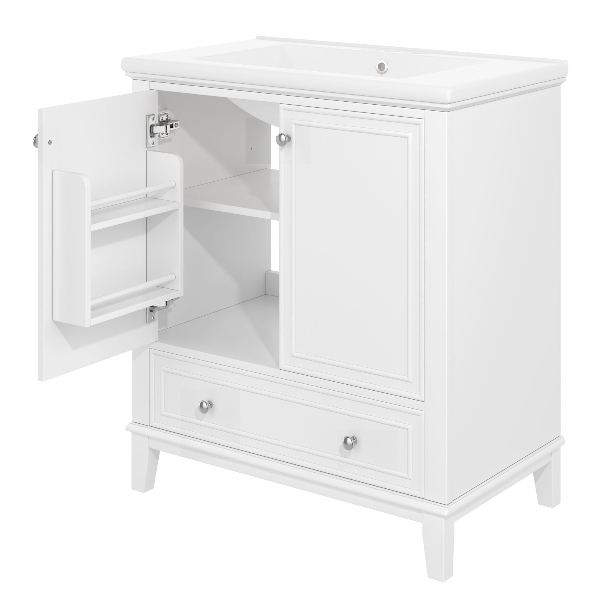30" Bathroom Vanity With Sink Combo Undermount Sink, Cabinet With Doors And Drawer - White