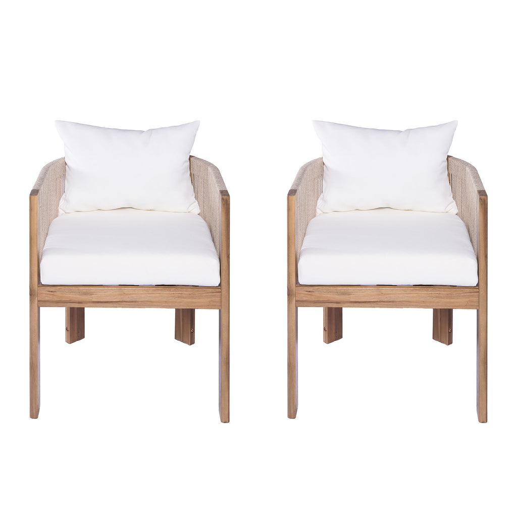 Matera - Patio Dining Chair (Set of 2) With Wraparound Back And Removable Cushion Cover - Teak / Beige