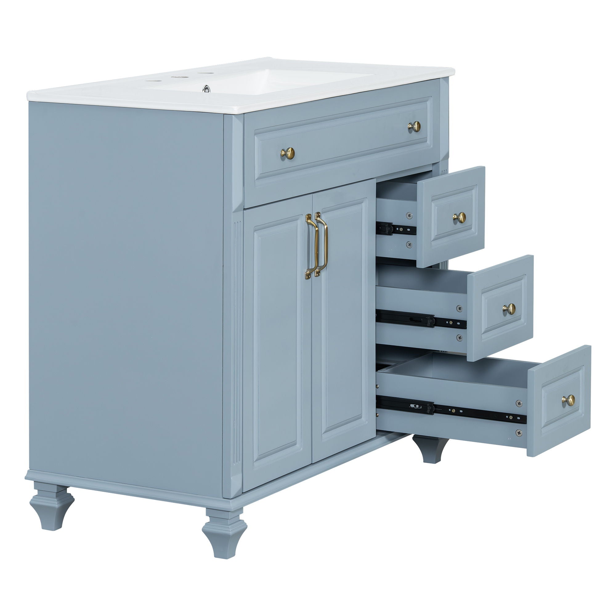 Modern Bathroom Vanity With Sink, 3 Drawers & 2 Doors