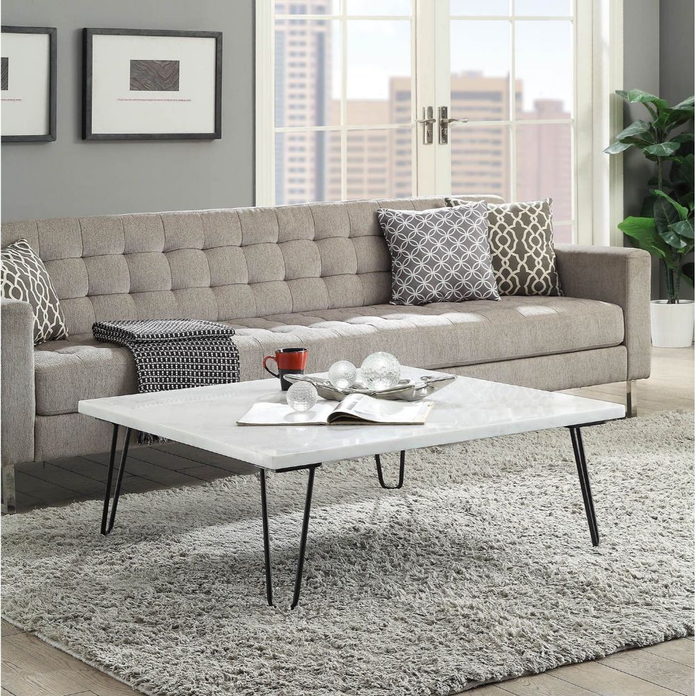 Telestis - Coffee Table - White Marble Top & Black