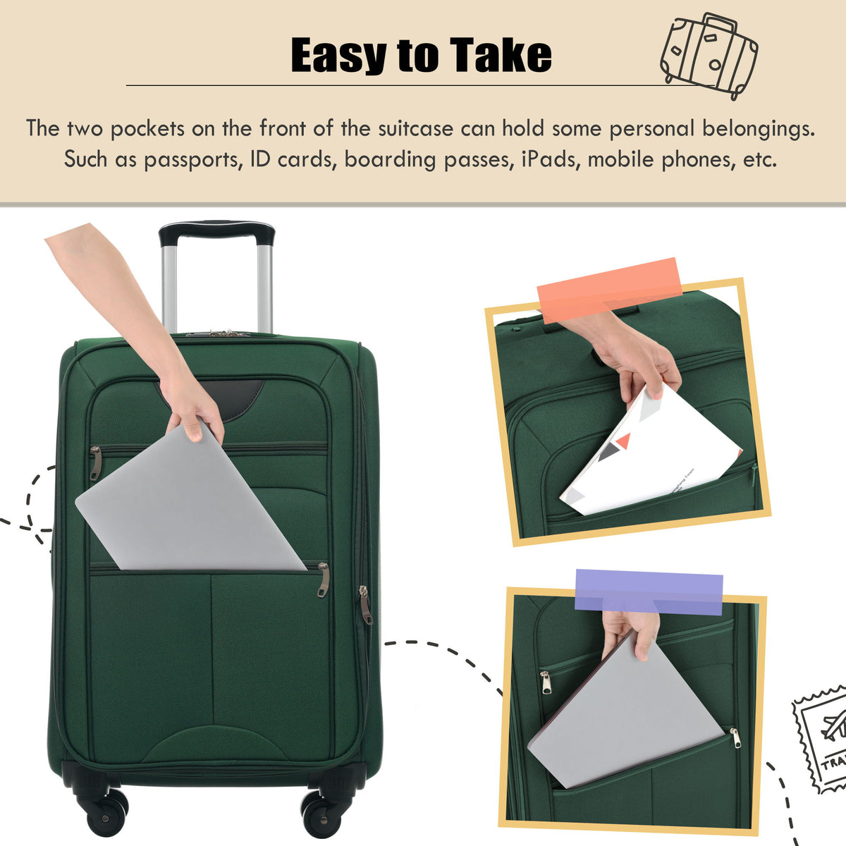 Softside Luggage Expandable 3 Piece Set Upright Spinner Lightweight Suitcase
