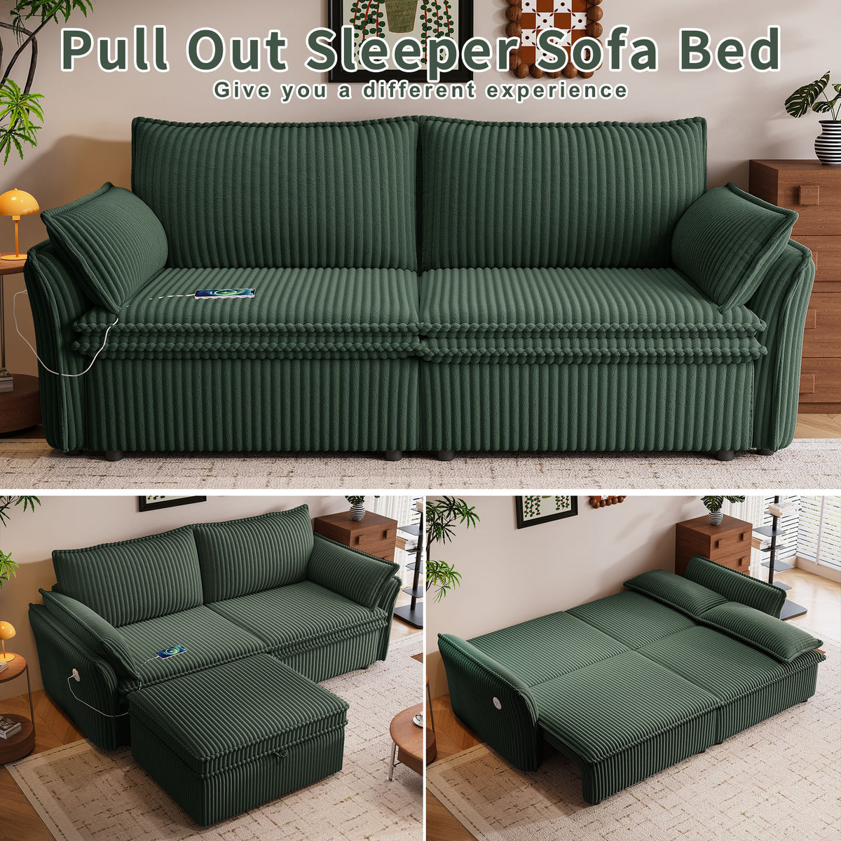 2 In 1 Convertible Sofa Bed, Multi Functional Living Room Furniture