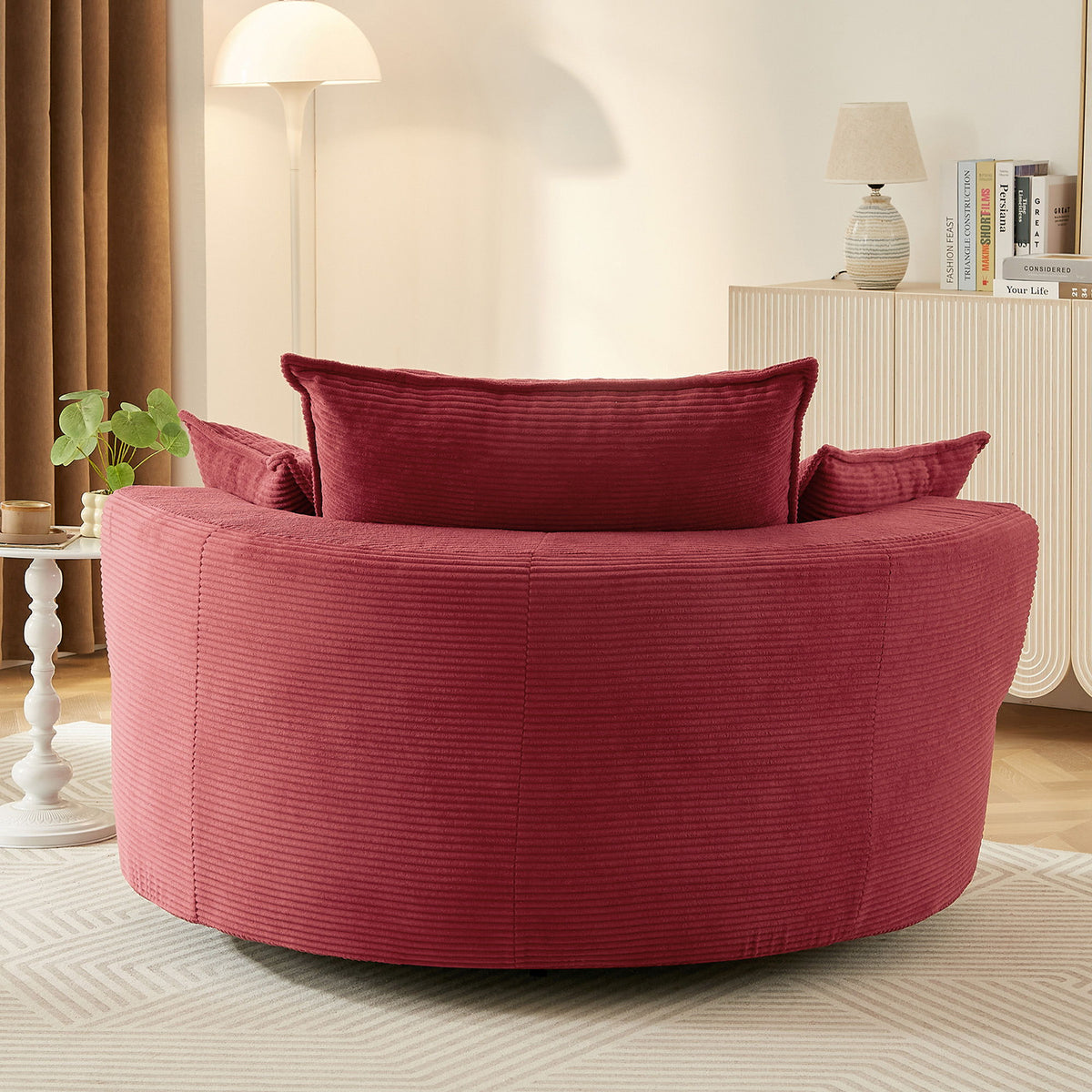 360° Swivel Accent Barrel Chair With Dual Layer Cushion And 3 Removable Pillows