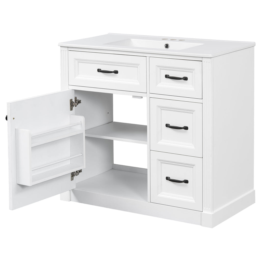 Modern Bathroom Vanity With Sink, 4 Drawers, Soft-Close Door, Adjustable Shelf