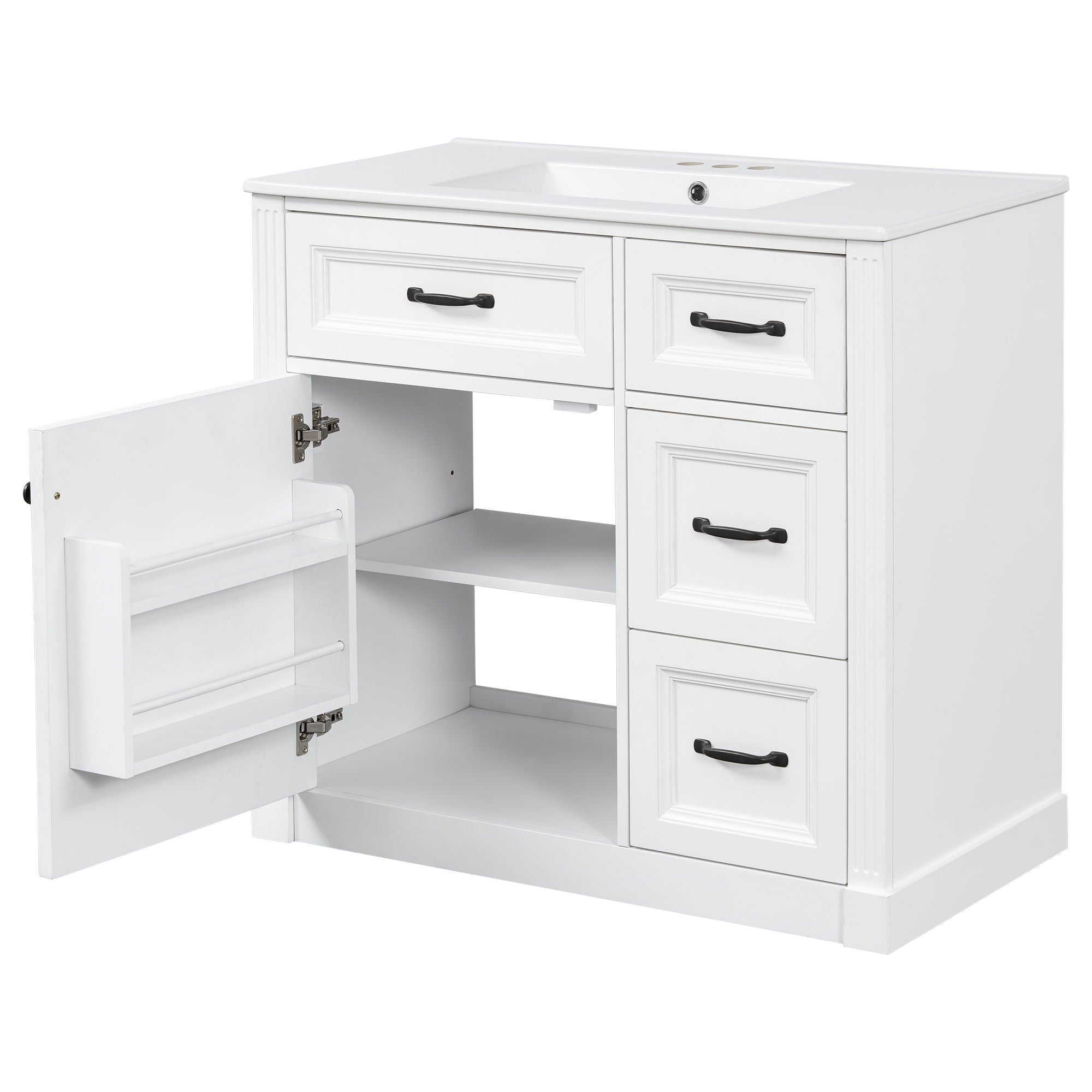 Modern Bathroom Vanity With Sink, 4 Drawers, Soft-Close Door, Adjustable Shelf