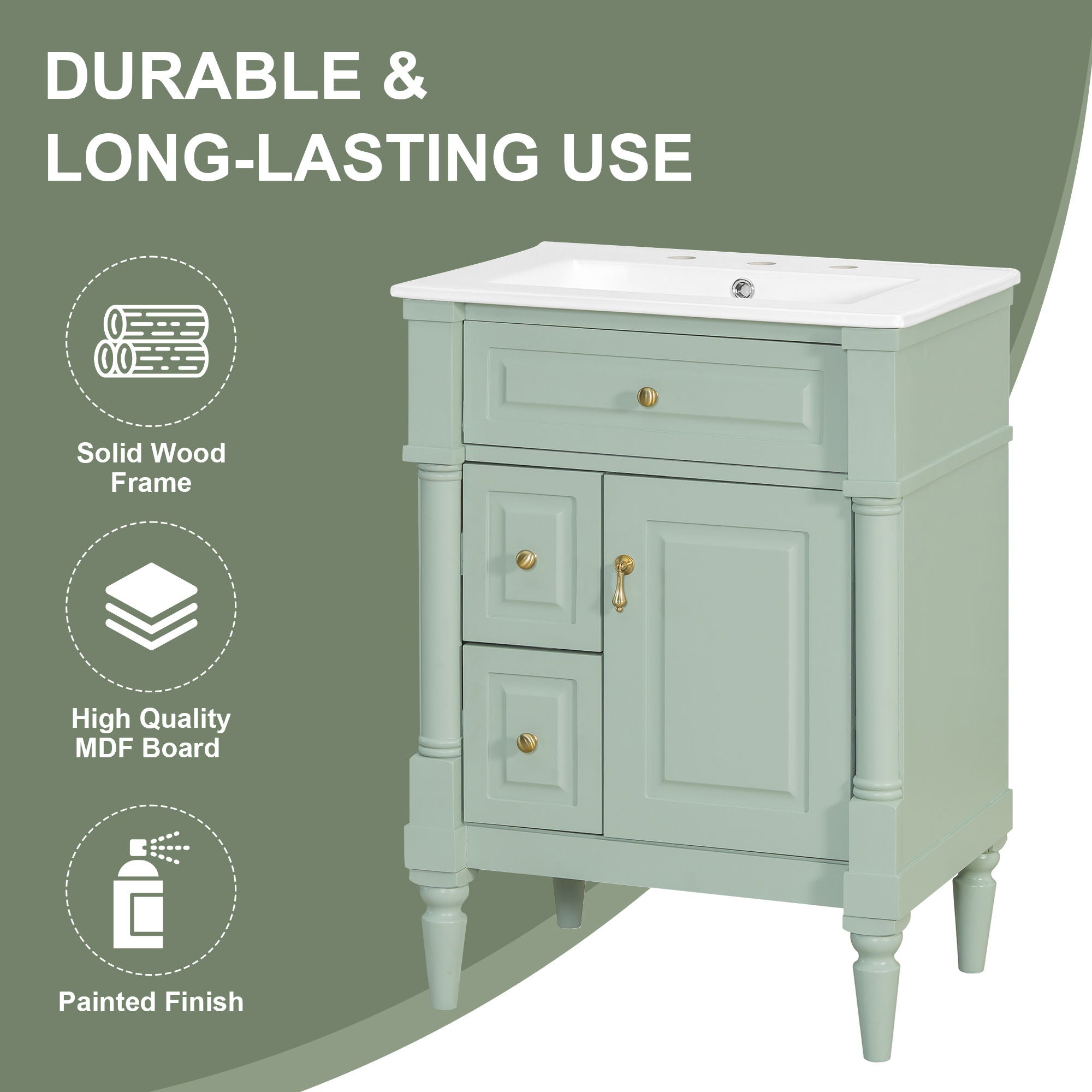 Freestanding Bathroom Vanity With Sink, Adjustable Shelf & Flip Drawer