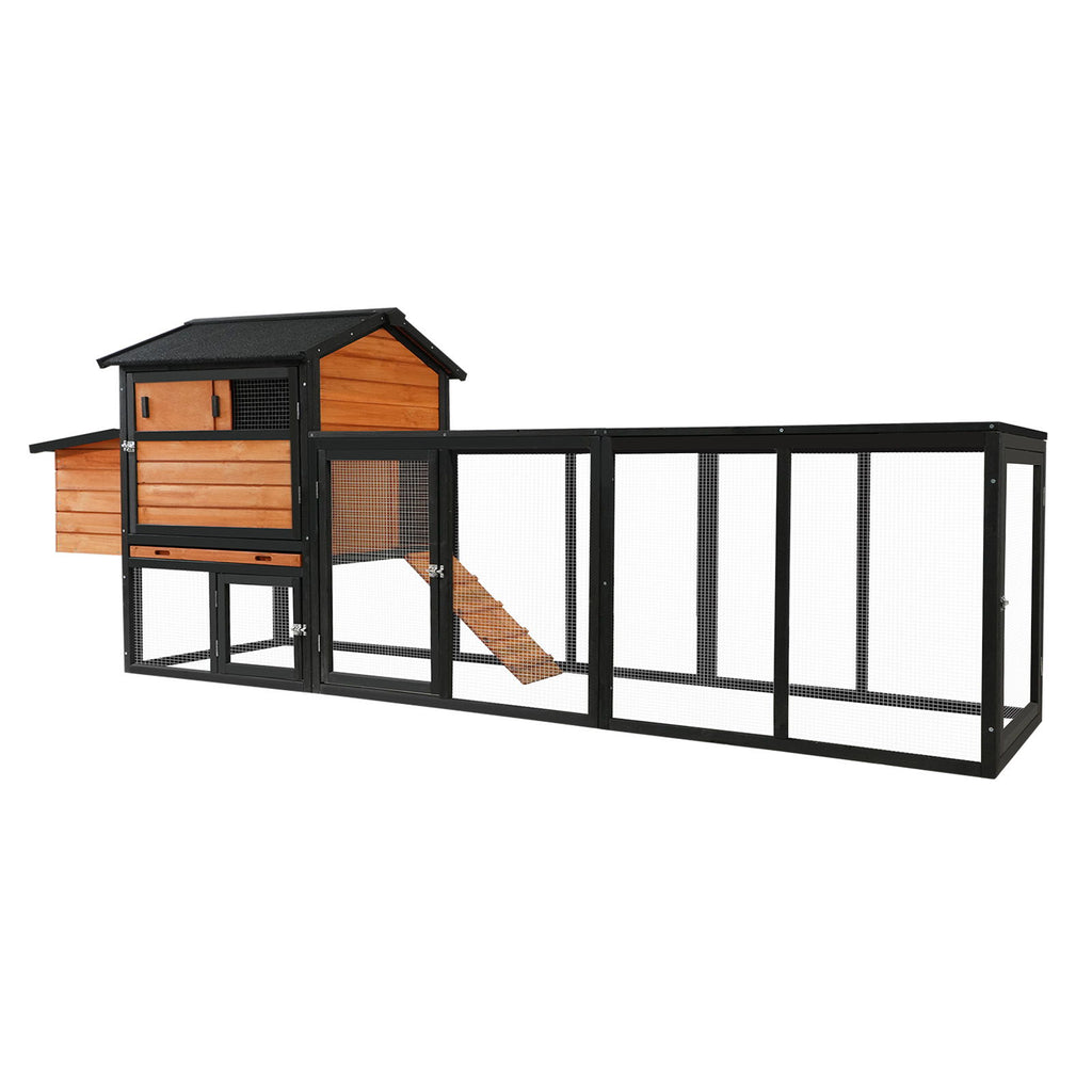 Chicken Coop, Large Outdoor Hen House With Run And Nesting Box Poultry Cage