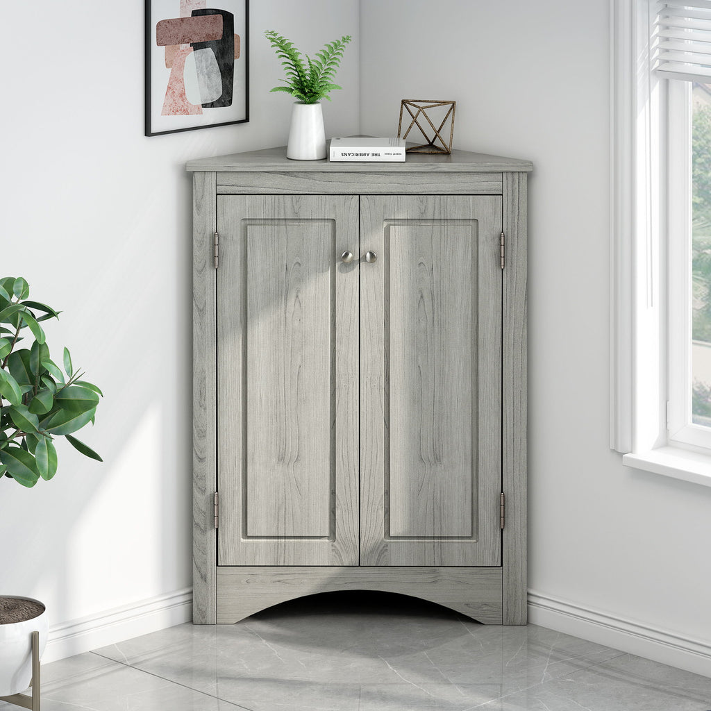 Triangle Bathroom Storage Cabinet With Adjustable Shelves, Freestanding Floor Cabinet - Oak