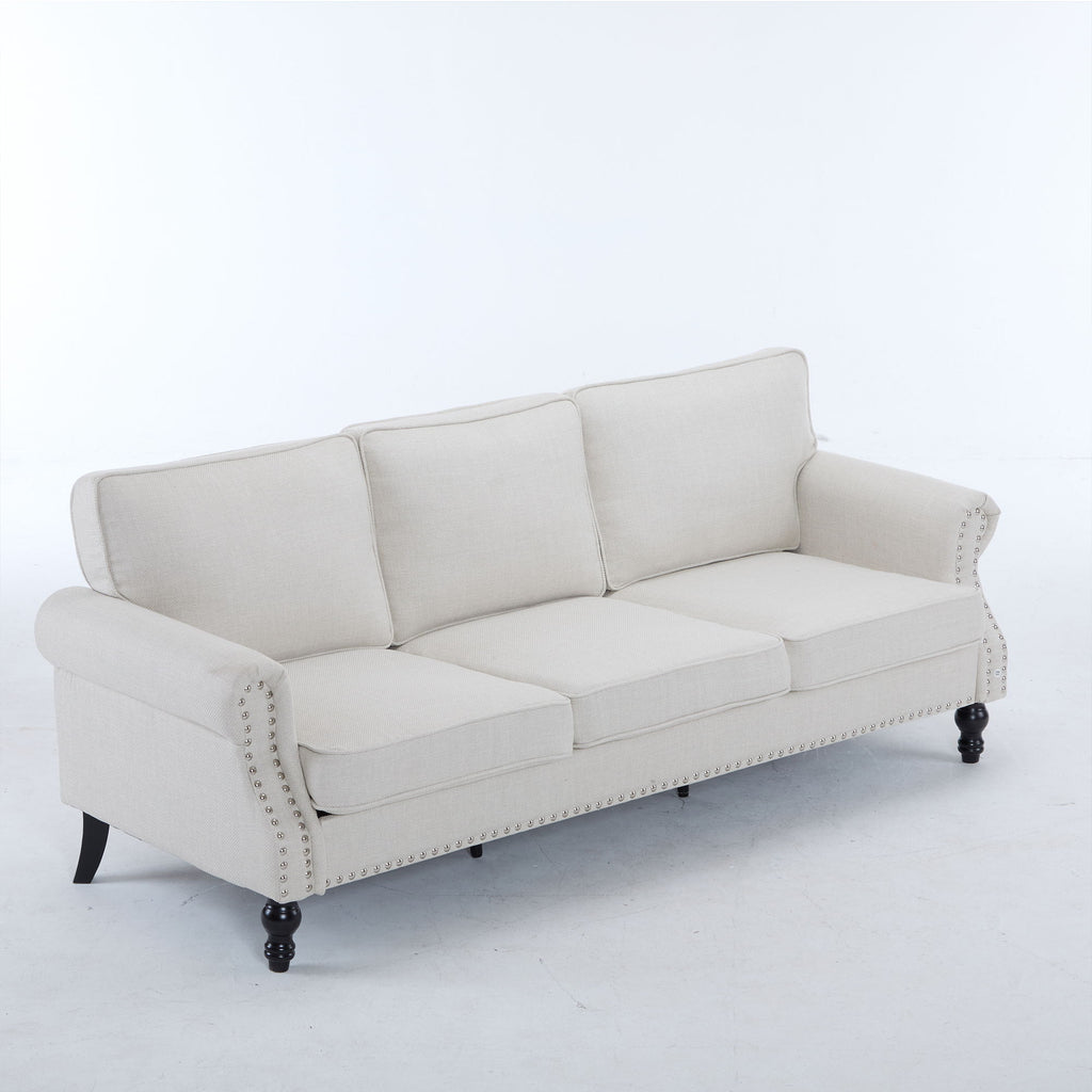 Rolled Arm Sofa With Nailhead Trim With Wooden Legs