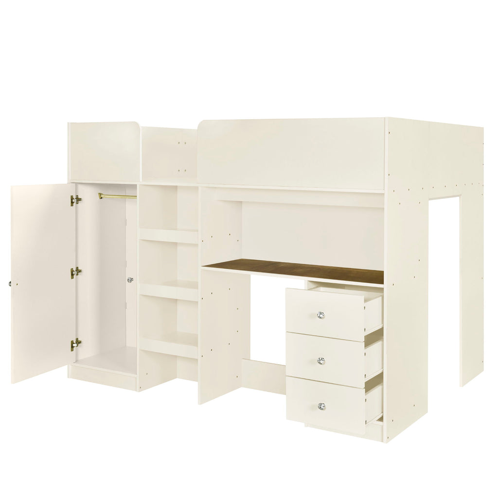 Loft Bed With Built In Wardrobe, Desk, Shelves, And Drawers