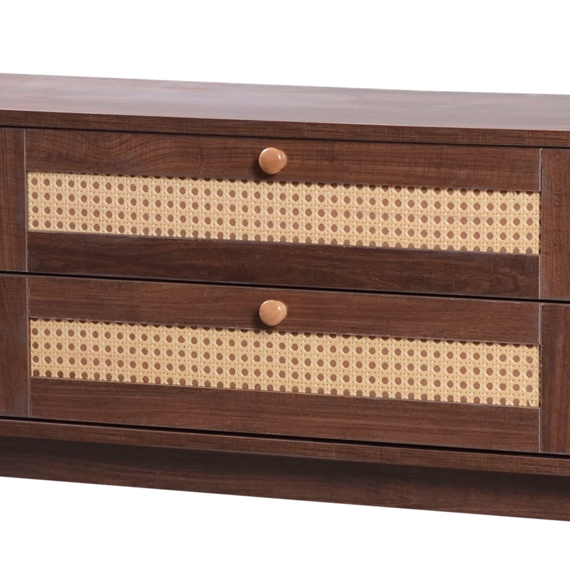TV Stand For TVs Up To 75'', Cabinet With Drawers And Sliding Doors, Living Room Entertainment Console - Natural Wood / Brown