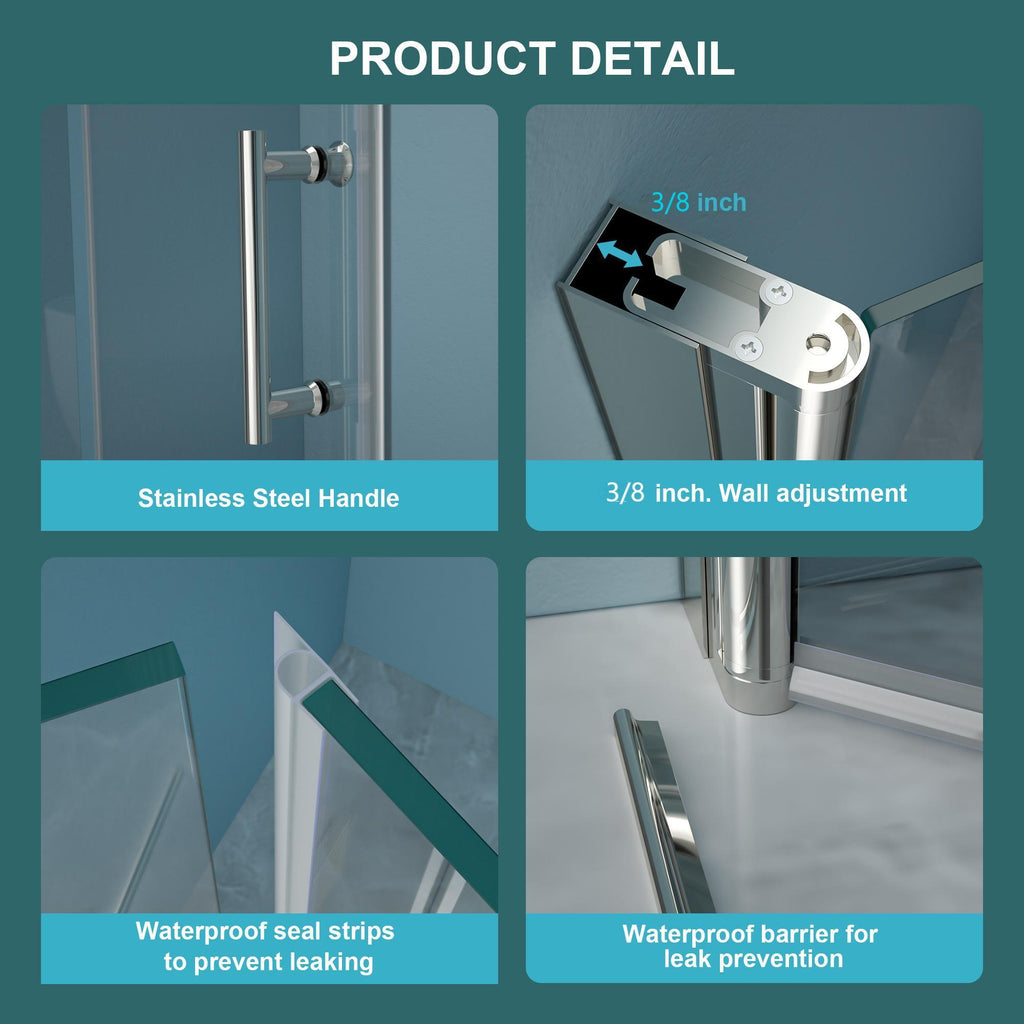 Bi Fold Frameless Shower Door With Tempered Glass,1 / 4" Thickness - Chrome
