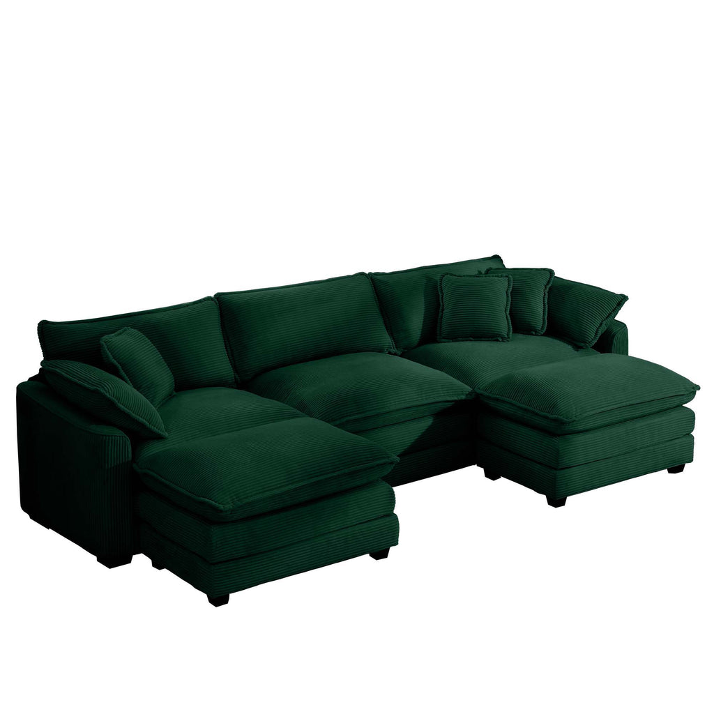 Modern Modular Cushion Sofa With Ottoman, Low Back, Deep Seating Sofa Set