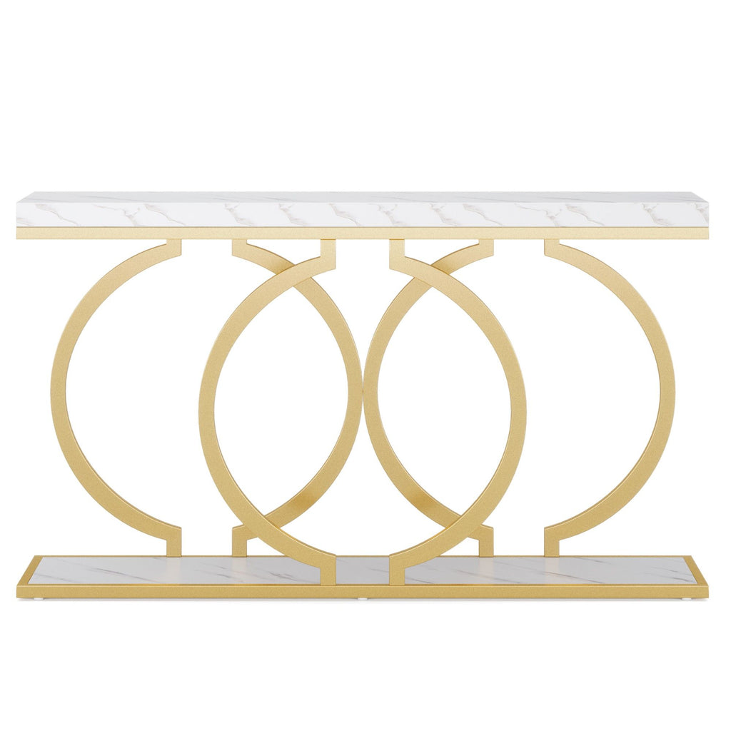 Console Table With Geometric Base For Entryway - Gold / White
