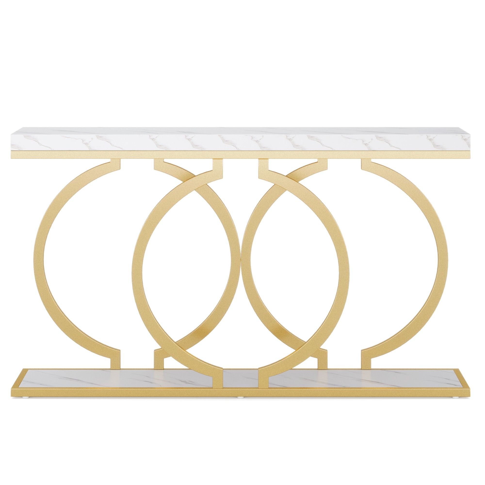 Console Table With Geometric Base For Entryway - Gold / White