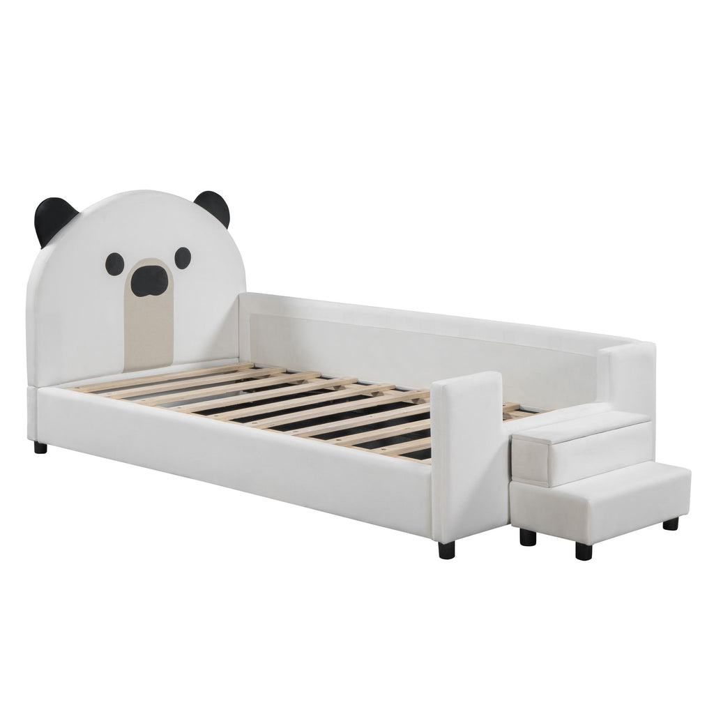 Upholstered Daybed With Bear Shaped Headboard, Hydraulic System And Breathable Fence