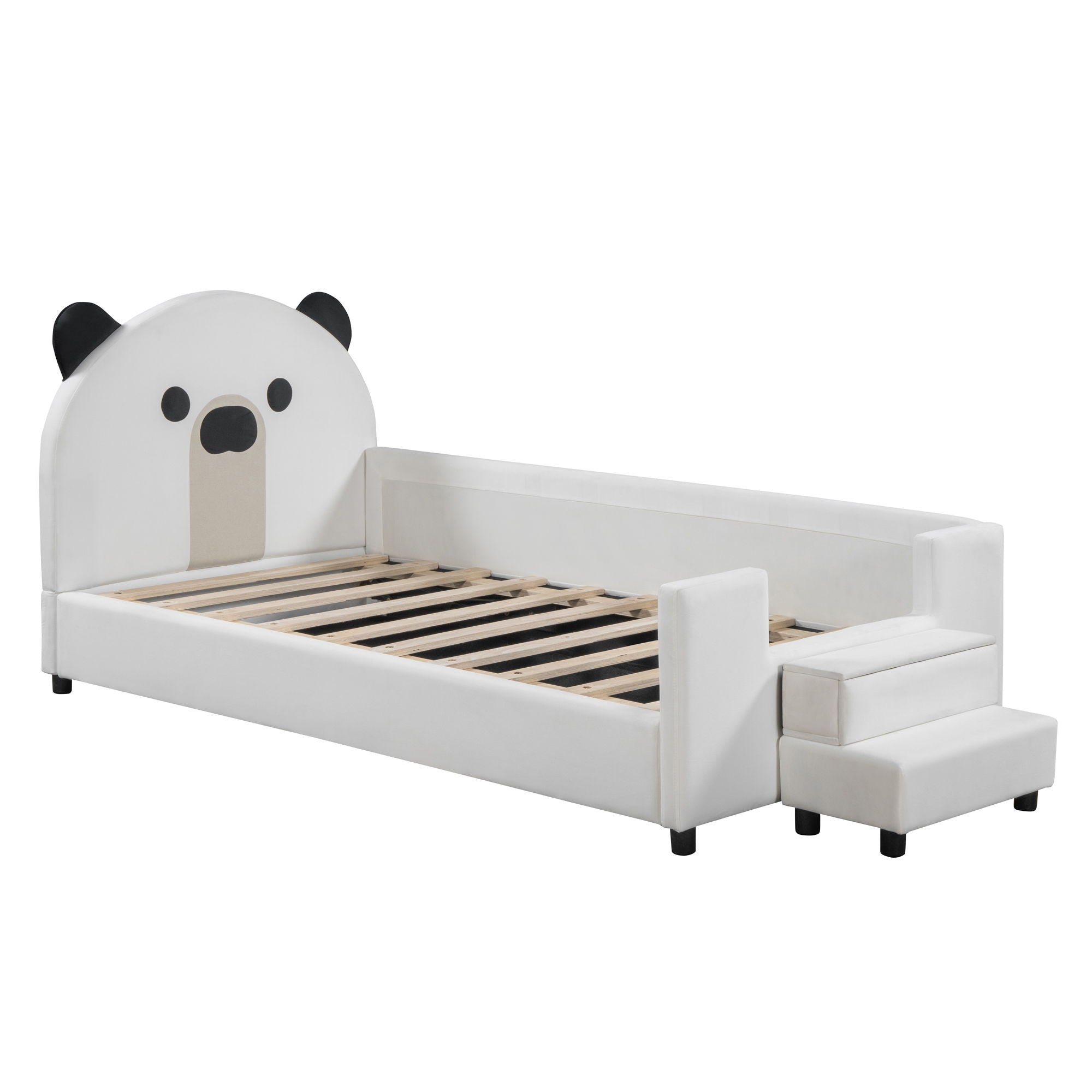Upholstered Daybed With Bear Shaped Headboard, Hydraulic System And Breathable Fence