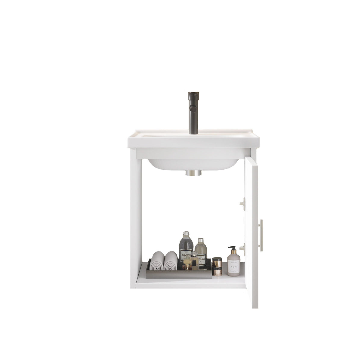 20" Floating Bathroom Vanity Combo With Wall Cabinet, Ceramic Sink & Soft Close Doors - White