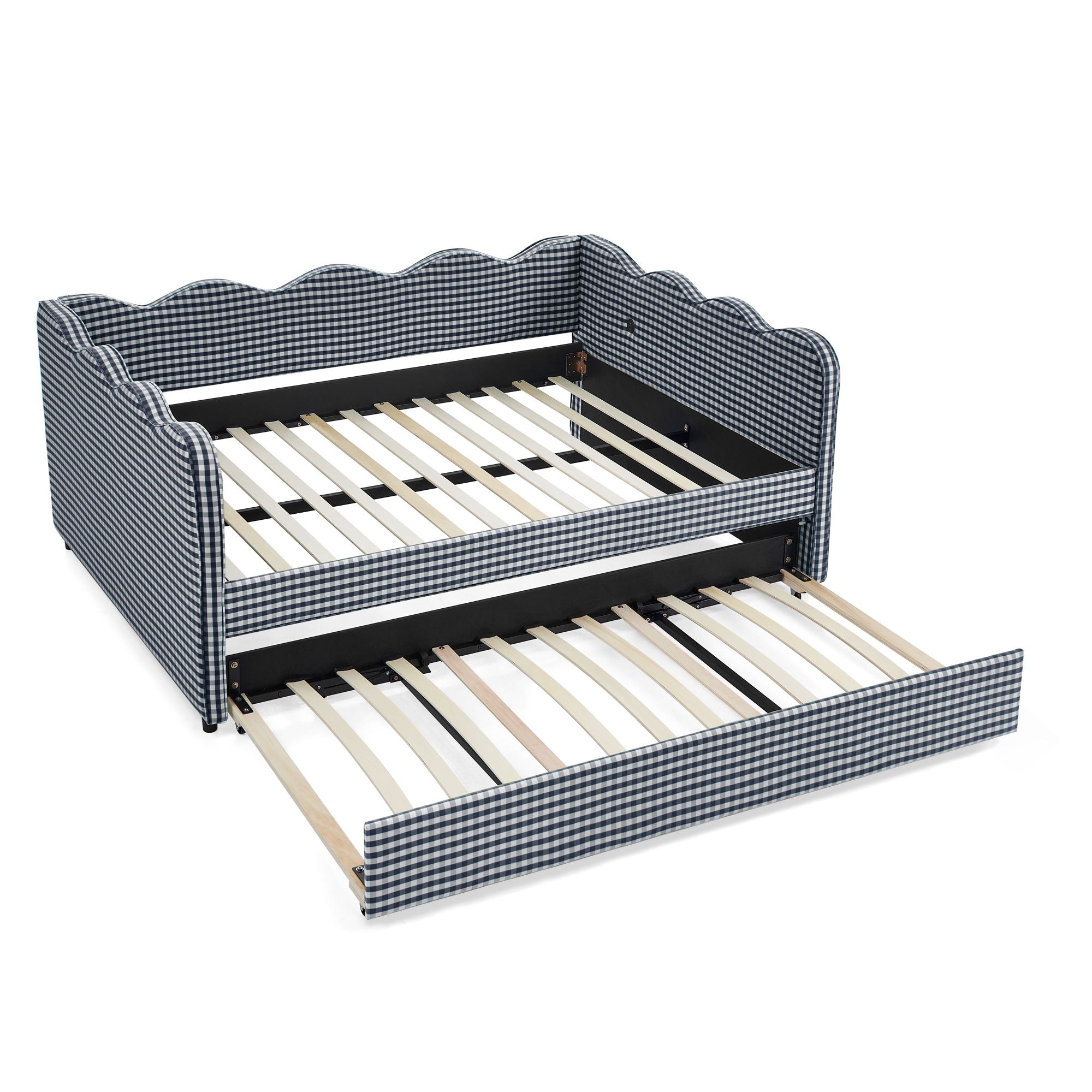 Gingham Daybed & USB Charging Port, Wave-Shaped Design