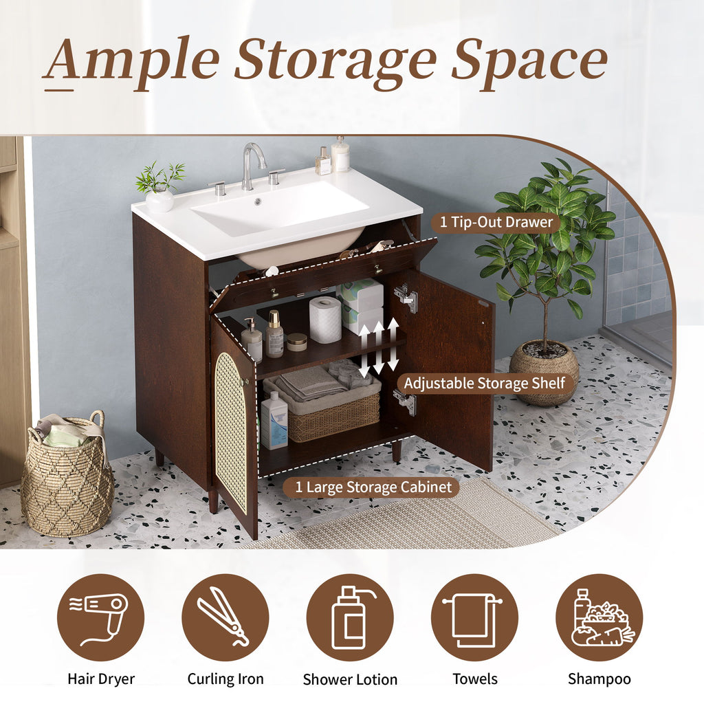 Modern Bathroom Vanity With Sink, Cabinet With Adjustable Shelf