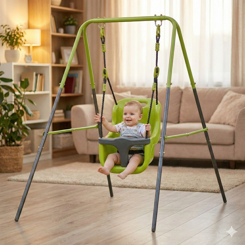 Xns001 - Baby Swing With Safety Seat Indoor / Outdoor - Black / Green