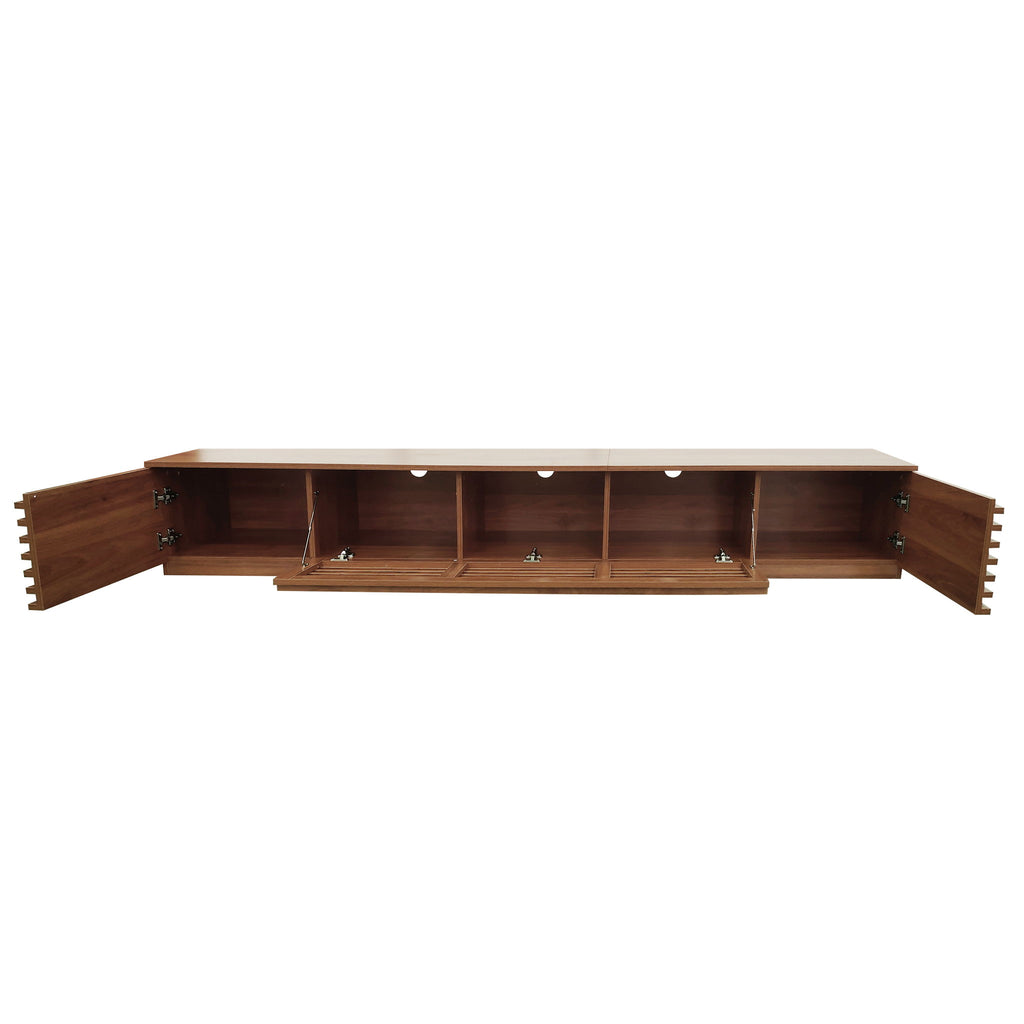 TV Stand, Entertainment Center With Cable Management And Soft Closing Hinges - Walnut