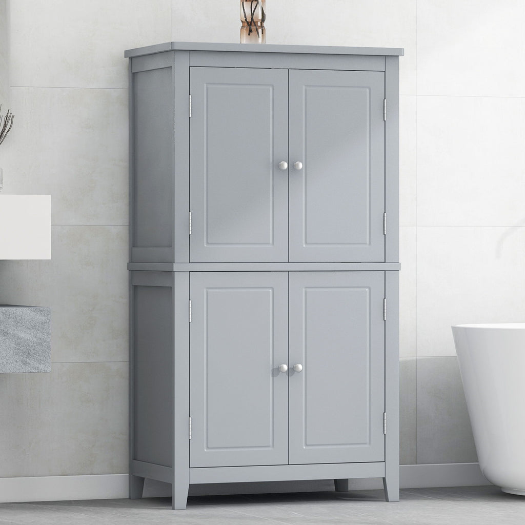 Elegant Bathroom Floor Storage Cabinet With 4 Doors, Adjustable Shelves