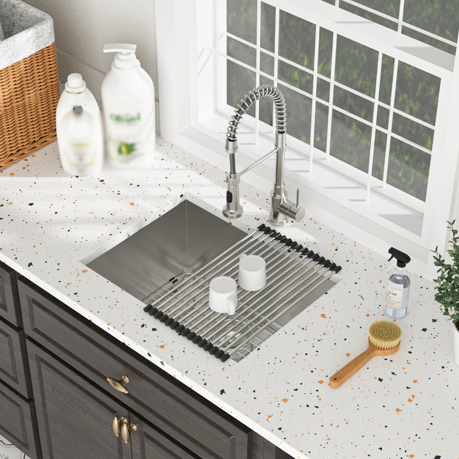 Undermount Laundry Sink 24" Deep Single Bowl - Brushed Nickel