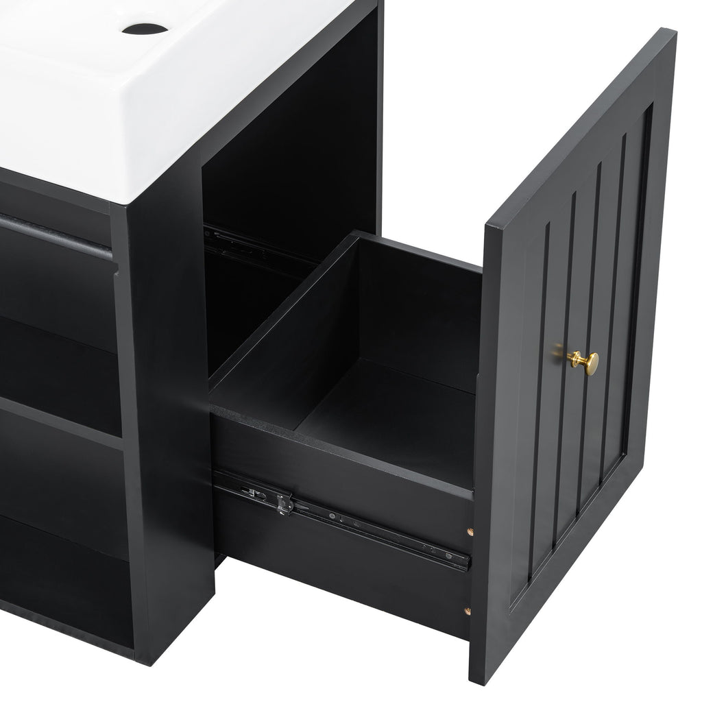 Modern Bathroom Vanity With Sink, Storage Cabinet, Drawer & Side Shelf