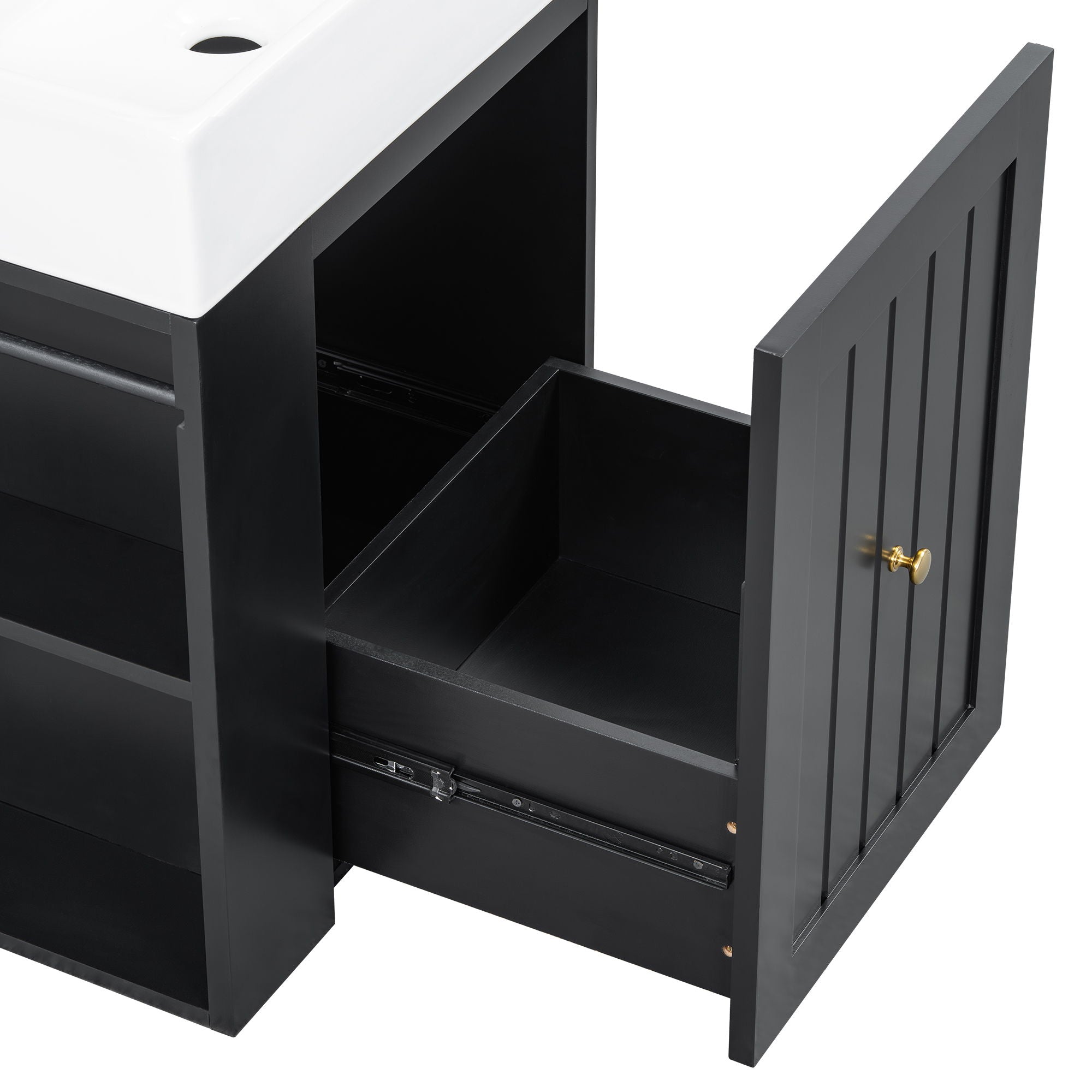Modern Bathroom Vanity With Sink, Storage Cabinet, Drawer & Side Shelf