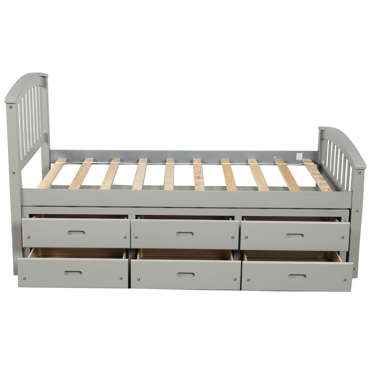 Twin Size Platform Storage Bed Solid Wood Bed With 6 Drawers - Gray