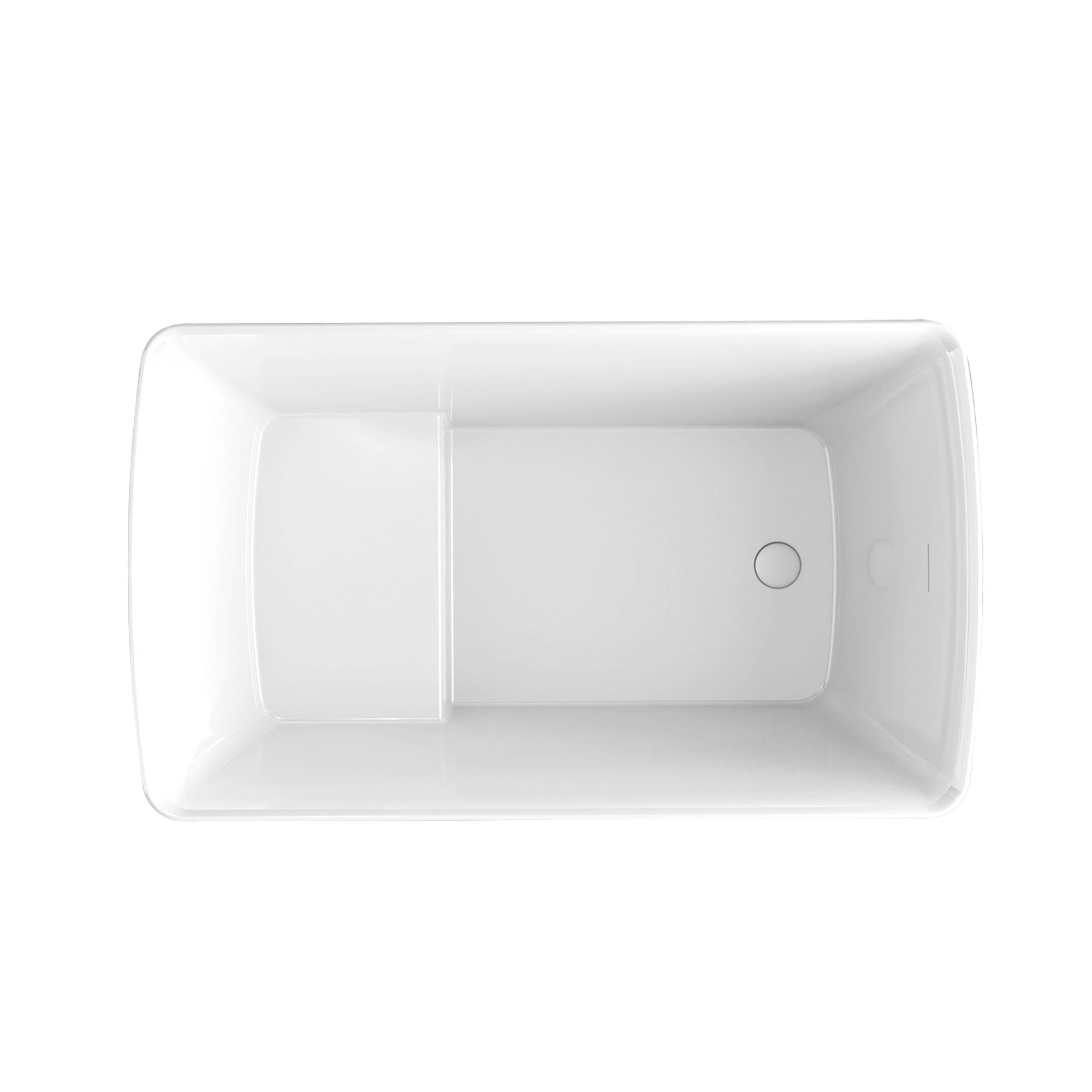 Freestanding Bathtub With Built In Seat, Rectangle Shape, Invisible Overflow & Pop Up Drain - Gloss White