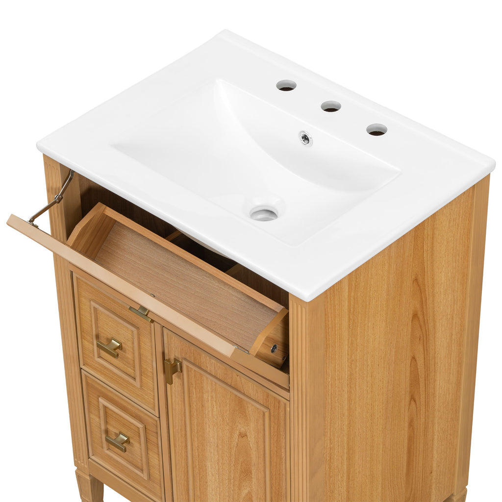 Bathroom Vanity With Sink, Flip Drawer, 2 Drawers, Adjustable Shelf