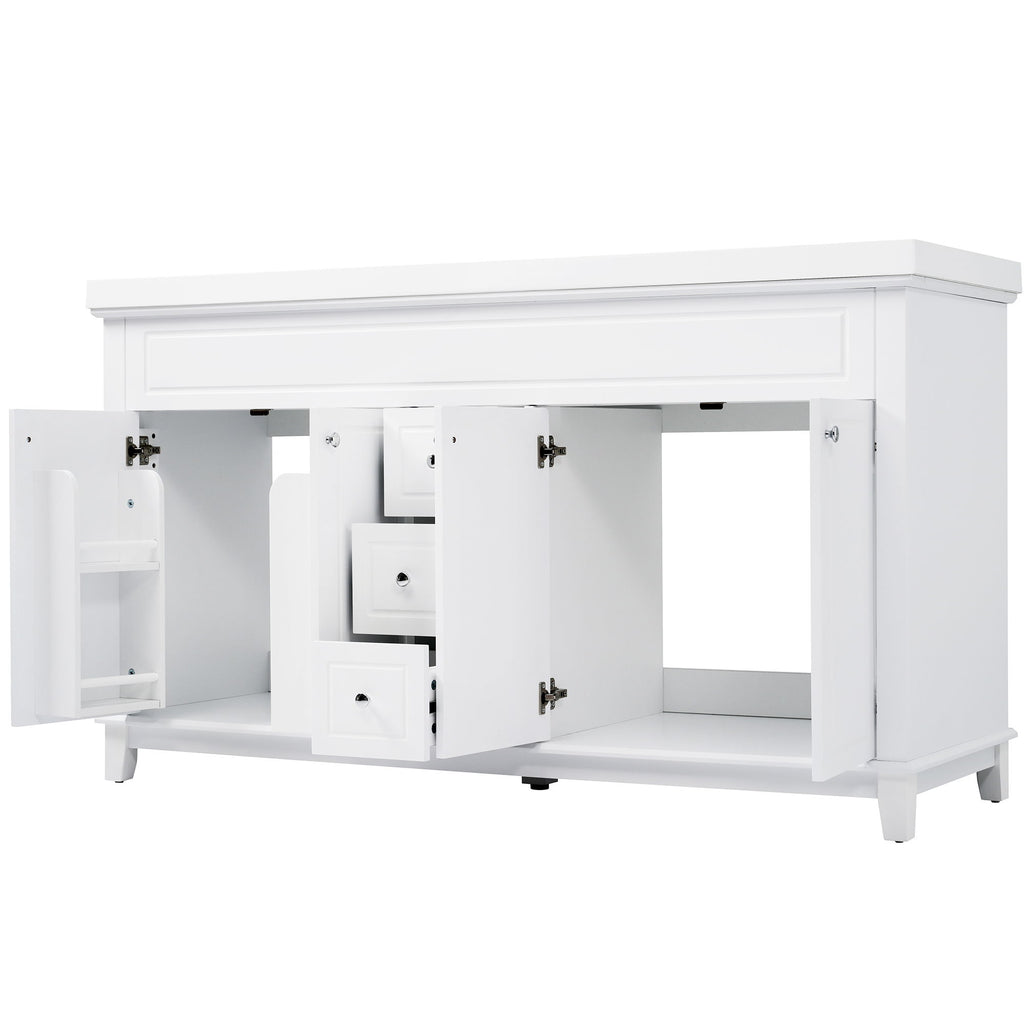 Bathroom Vanity With Double Sinks, 3 Drawers & 4 Doors - White