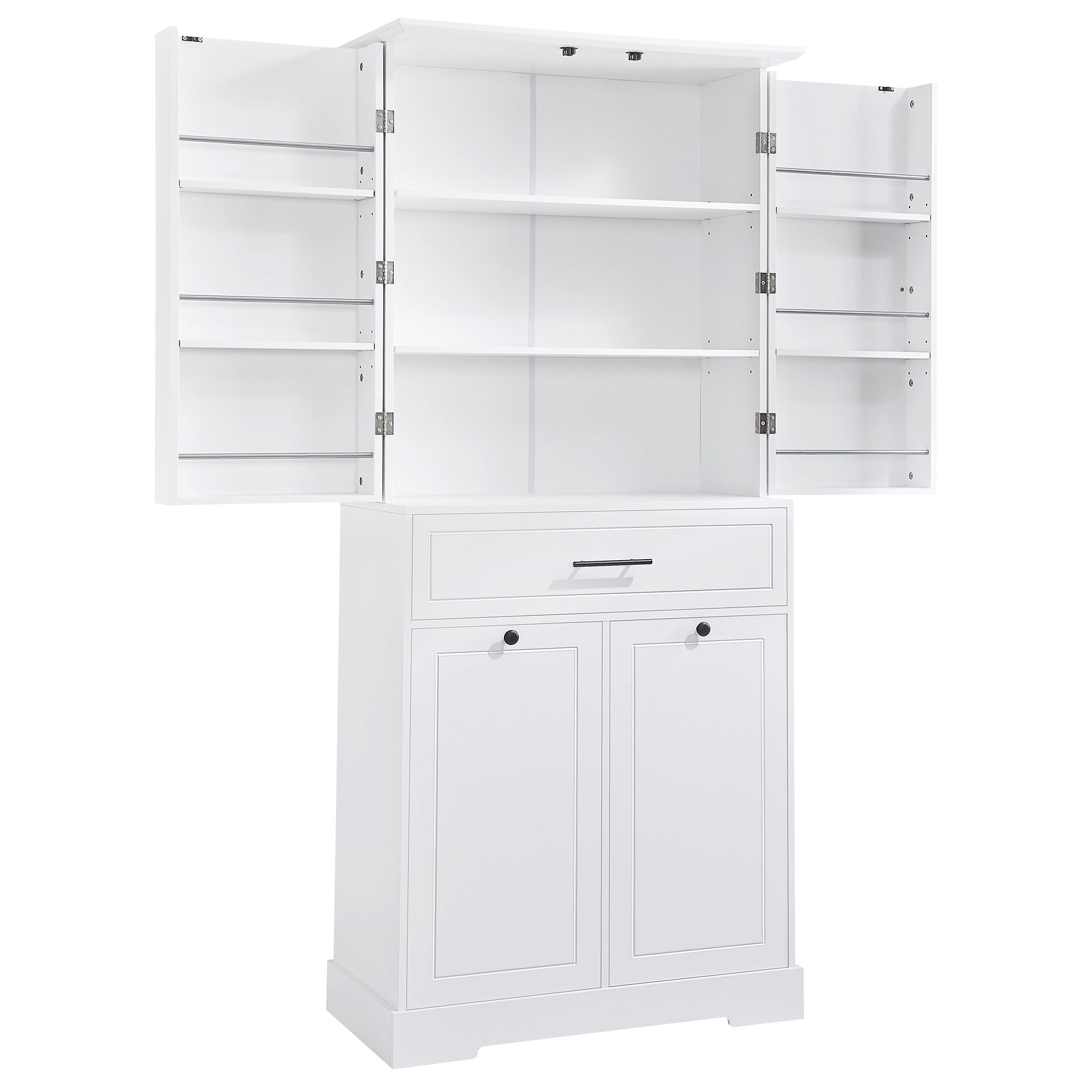 Freestanding Bathroom Storage Cabinet With Doors, Drawers, And Tilt Out Laundry Hamper - White