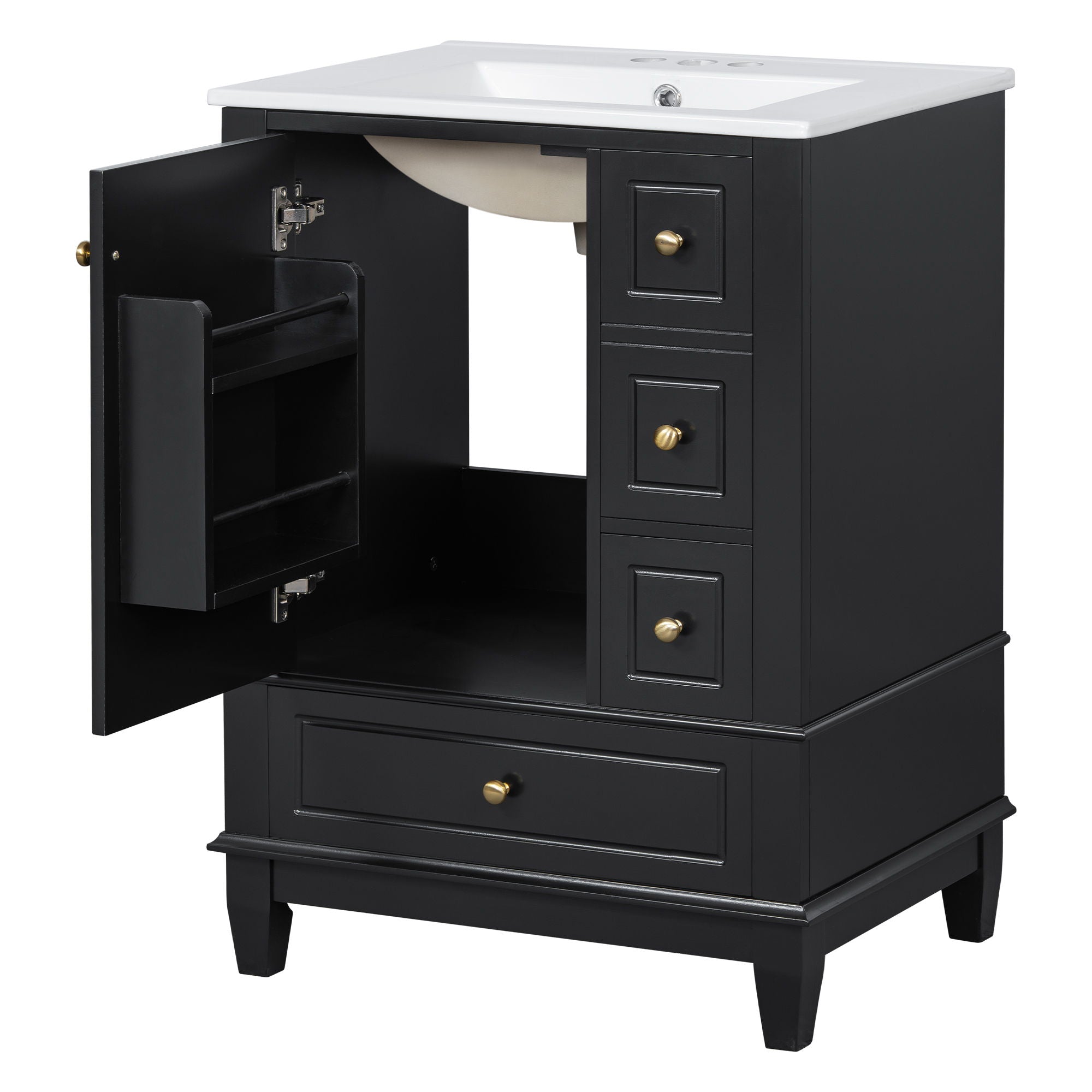 Modern Bathroom Vanity With Sink, Freestanding Cabinet With Drawers And Storage Shelves