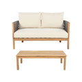 2 Pieces Outdoor Acacia Furniture Set, Woven Rope Outdoor Patio Loveseat, 2 Seat Deep Seating Group With Cushions And Coffee Table For Porch - Teak / Gray / Beige